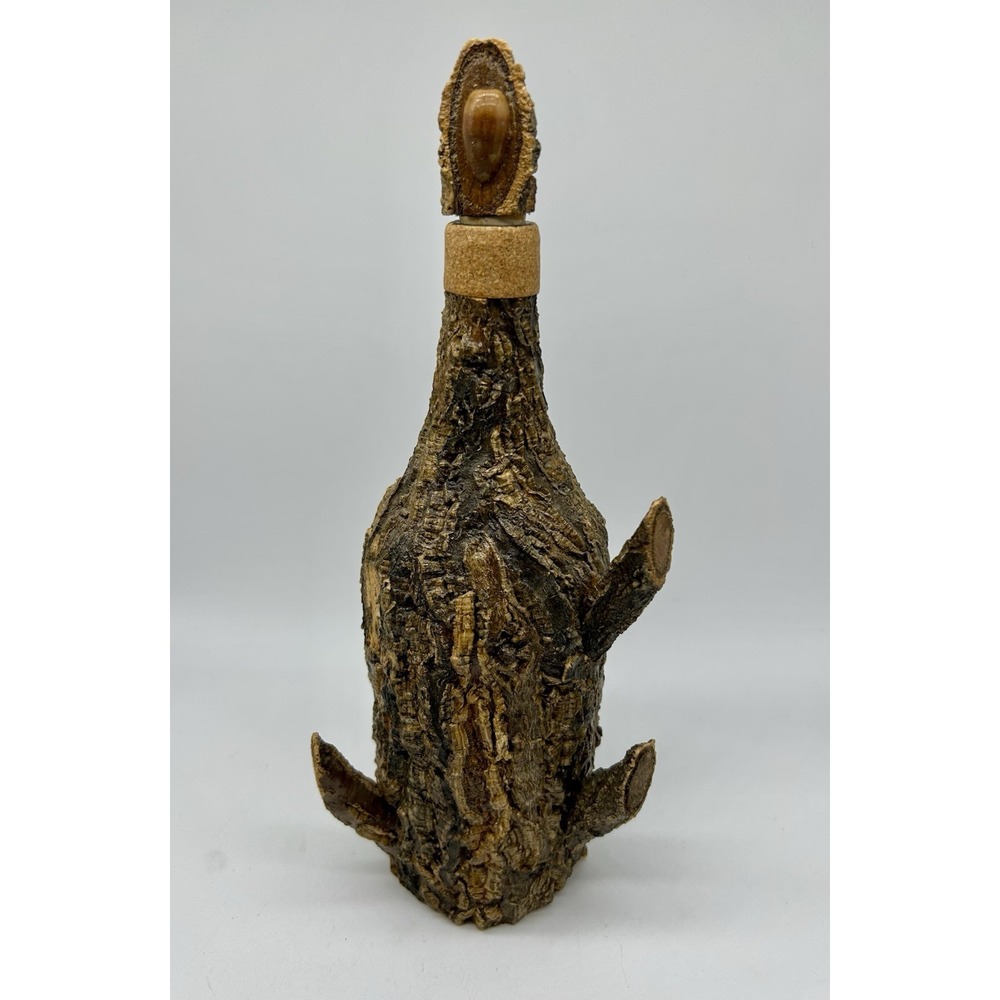 Bark Wrapped Covered Decanter Bottle Natural Wood Wine Rustic Bar Vintage Rare